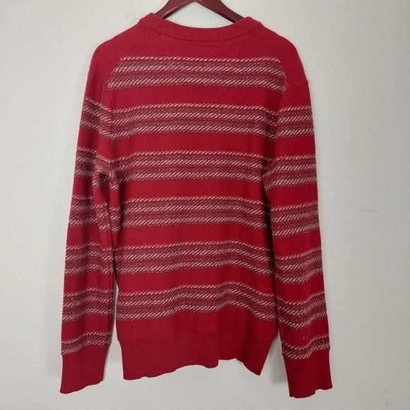 Banana Republic Button V Neck Knit Sweater Red Grey Striped Wool Blend Mens Sz L - Picture 7 of 9